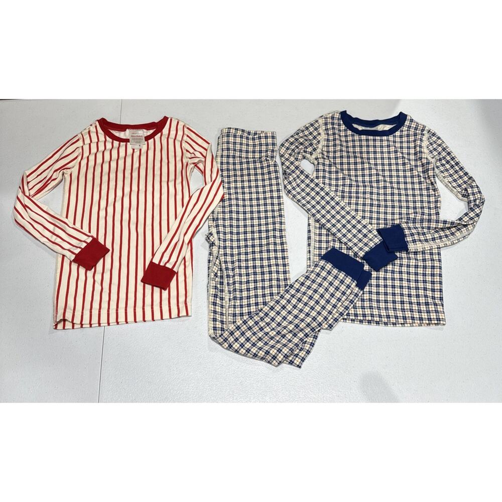 Hanna Andersson Boys Pajama Set & Pjs Top 120 6-7 Blue Plaid Red Stripes Holiday